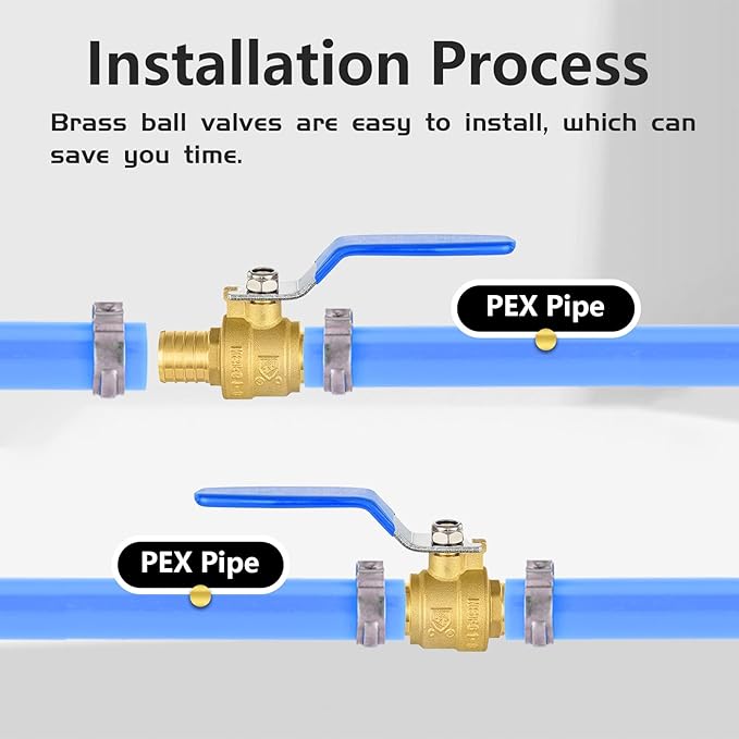 10-Pack Foskan 1 Inch PEX Crimp Full Port Ball Valve with Blue Handle, Brass Quarter Turn Shut-off Valve for PEX Tubing