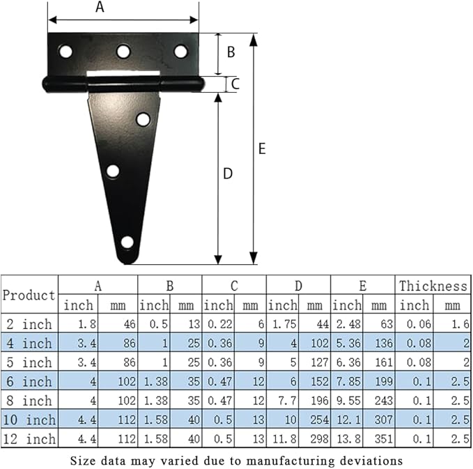 HLMOptimo Heavy Duty T Hinge Tee Hinge T Strap Hinge Shed Hinge Gate Hinge Barn Hinge Fence Hinge Door Hinge Wrought Rustproof All Size Black (4 pcs, 4 inch)