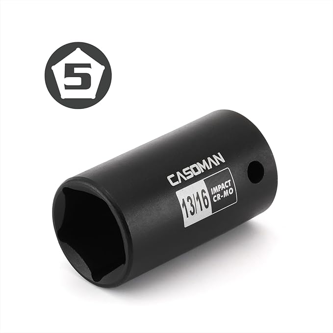 CASOMAN 1/2" Drive 13/16-inch Penta Socket, 5 Point Utility Socket, CR-MO, Removes and Installs Penta Nuts and Bolts for Utility Service