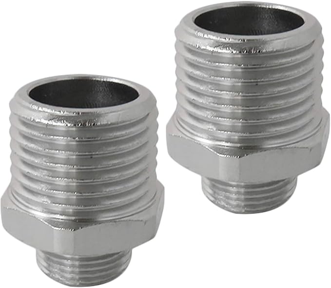 2 Pack 1/2" to 3/8" Faucet Supply Line Adapter, 2-Pack Brass Hose Connector with Rubber Washer for RV Kitchen Plumbing