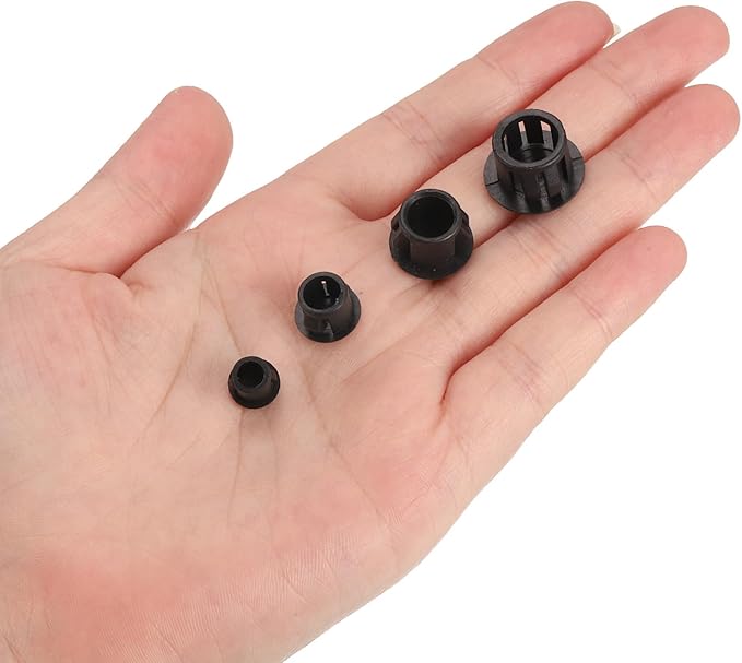 uxcell 7/32" Plastic Hole Plugs, 110Pcs Flush Type Panel Round Snap in Fastener Knockout Locking Plugs for Furniture Insert End Caps Panels, Black