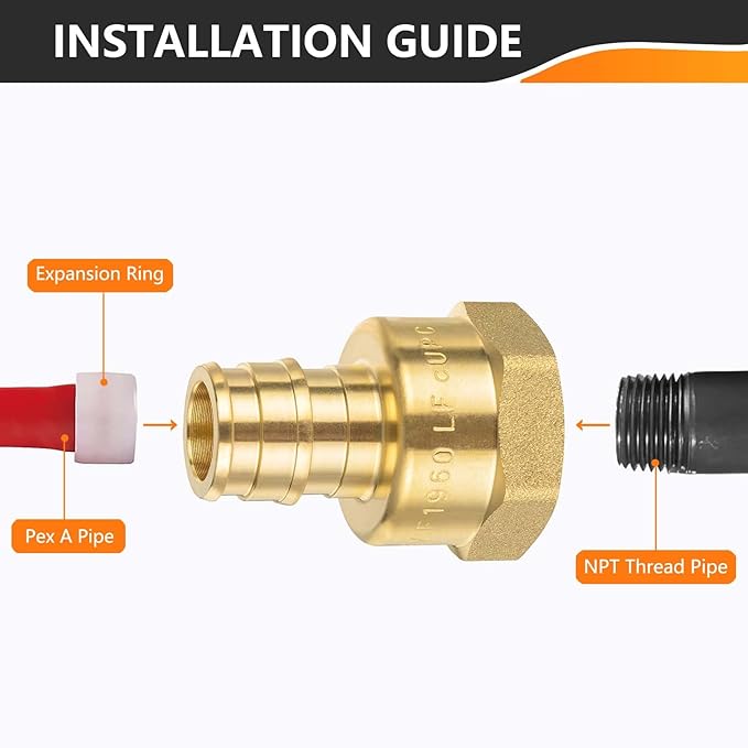 HeSun 40-Pack PEX-A FNPT Adapter Fitting, 1/2" NPT Female x 1/2" PEX-A Expansion Adapter, ASTM F1960