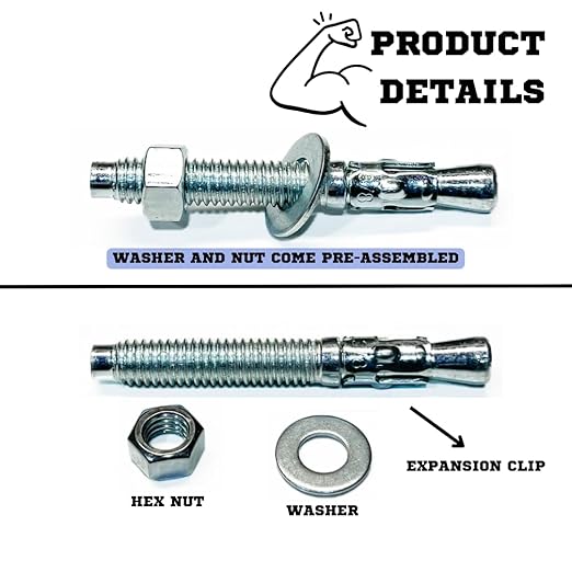 Zinc-Plated Steel Wedge Anchors, 3/8" X 3" - Heavy-Duty Mounting Bolts for Concrete - 50 Pack