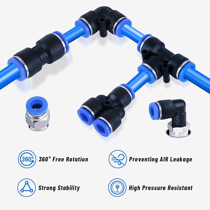 53 Pcs Quick Connect Air Hose Fittings Kit, 1/8" 1/4" 3/8" 1/2" Air Line Quick Connect Fittings with NPT Thread Push To Connect Fittings Pneumatic Fittings Kit Connectors