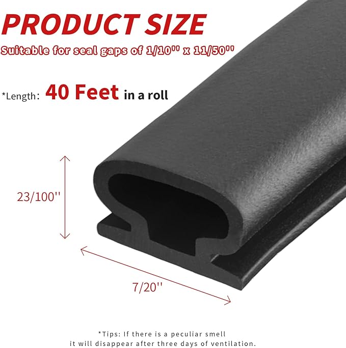 40 Feet Rubber Weather Stripping Door Seal Strip, Self-Adhesive Backing D-Shape Door Weatherstripping for Door Frame Insulation Large Gap, Easy Cut to Size(Black)