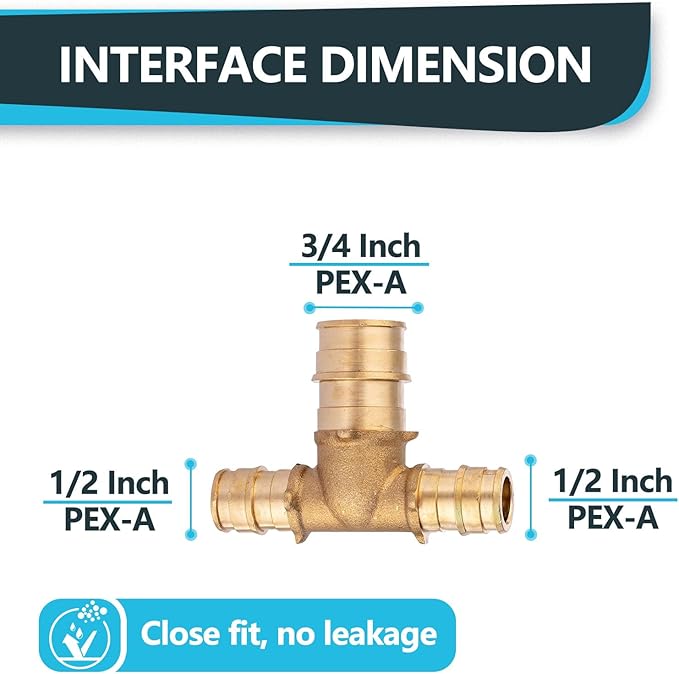 (10-Pack) Seelink 1/2" x 1/2" x 3/4" PEX-A Tee Expansion Fittings, for PEX Tubing Pipe Hose Fittings, ASTM F1960(PEX1960048-10Pack)