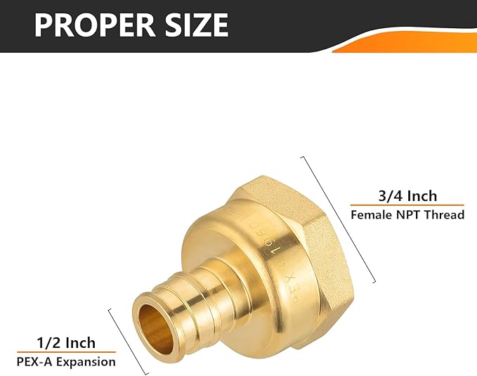 HeSun 20-Pack PEX-A FNPT Adapter Fitting, 3/4" NPT Female x 1/2" PEX-A Expansion Adapter, ASTM F1960