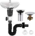 iFealClear Bathroom Sink Drain Kit, Flexible P-Trap Drain Pipe with Pop Up Stopper, Sink Pipe Replacement with 2 Adapters, Fits 1-1/4'', 1-1/2'', 2" Holes, Big Cover Cap, Brass Bounce Core, Chrome