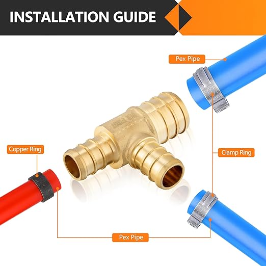 100-Pack HeSun PEX Fittings, 1"x3/4"x3/4" Pex Tee, Brass Crimp Fitting for ASTM F1807(PEX1807088-100)