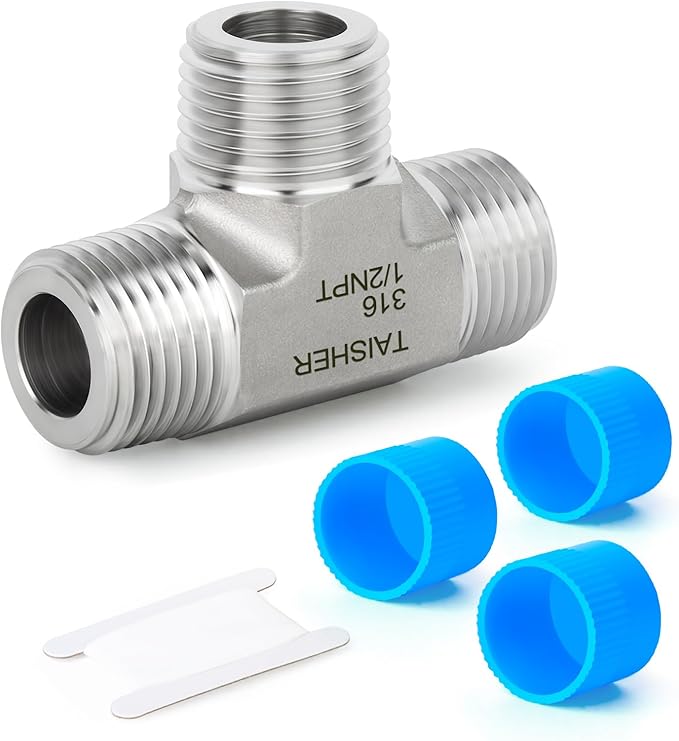 TAISHER 1PCS Forging of 316L Stainless Steel Tee Pipe Fittings, 1/2" x 1/2" x 1/2" NPT Male Pipe Fittings