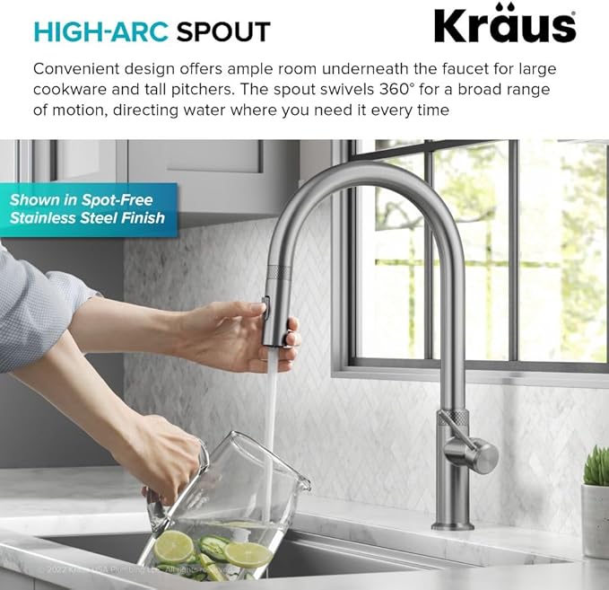 KRAUS Oletto Modern Industrial Pull-Down Single Handle Kitchen Faucet in Brushed Gold, KPF-2654BG