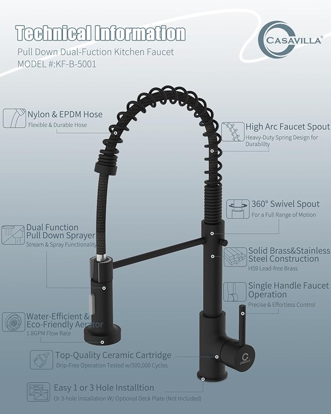 Black Kitchen Faucet, Kitchen Faucet with Soap Dispenser, Faucet for Kitchen Sink, Single Handle Stainless Steel Kitchen Sink Faucets with Pull Down Sprayer, Camper Farmhouse RV Sink Faucet