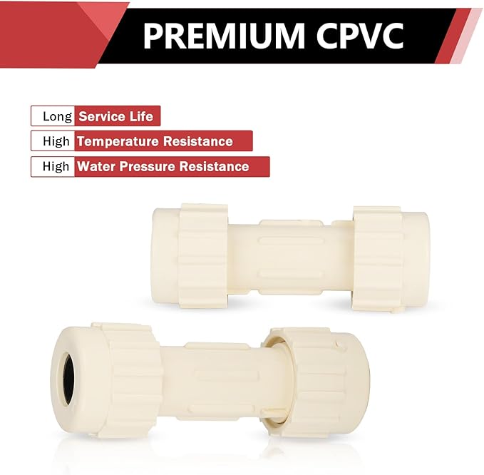 (Pack of 50) EFIELD 1/2"Compression Coupling,CPVC Fittings for Plumbing Installations and Repair (1/2"x1/2"COM),(CPVC048-2-50PCS)