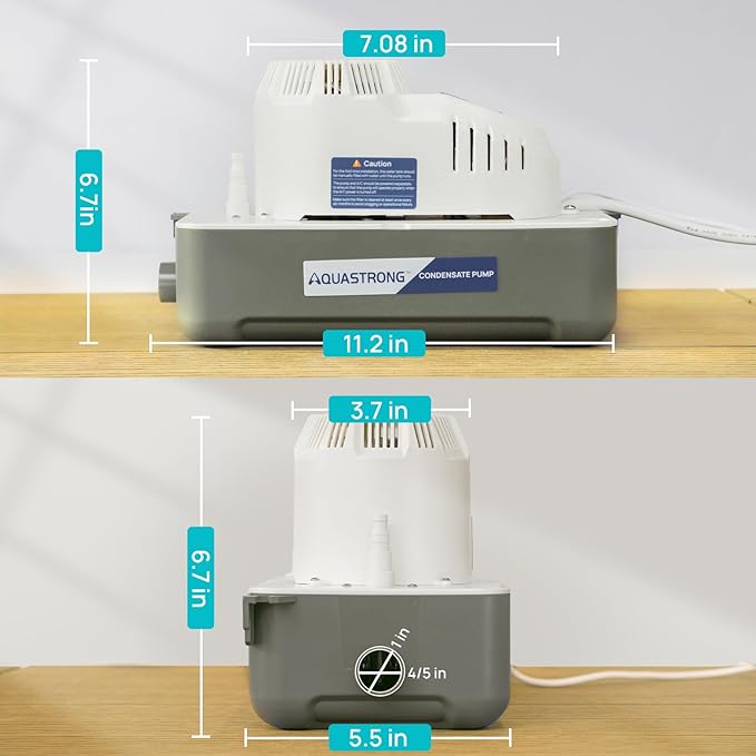 Aquastrong 115V 70 GPH HVAC Condensate Pump, AC Condensate Remove Pump with Automatic Safety Switch & & 19.7ft Tubing for Air Conditioner, Furnace, Dehumidifier,Ice Maker,3.3' Power Cord