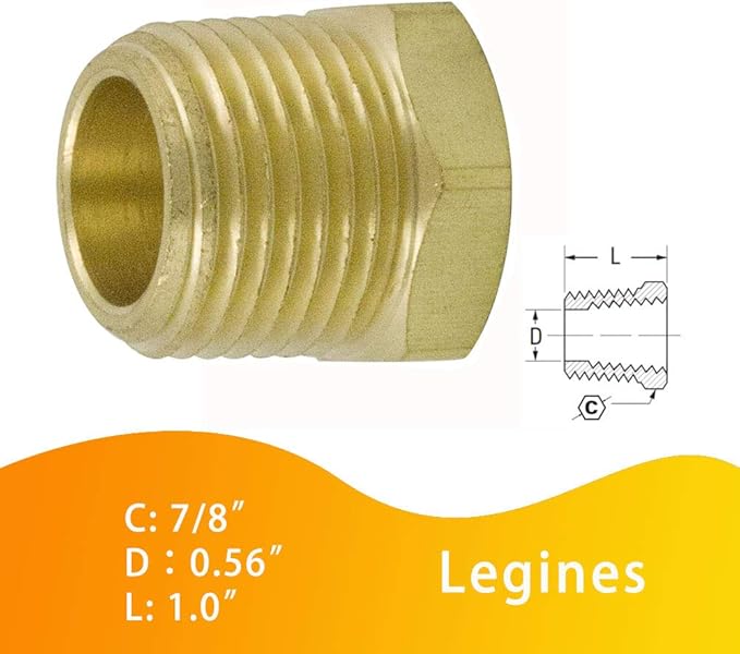 Legines NPT Bushing 1/2" Male x 3/8" Female Reducing Adapter Hex Head Pipe Fitting 1200psi (Pack of 5)