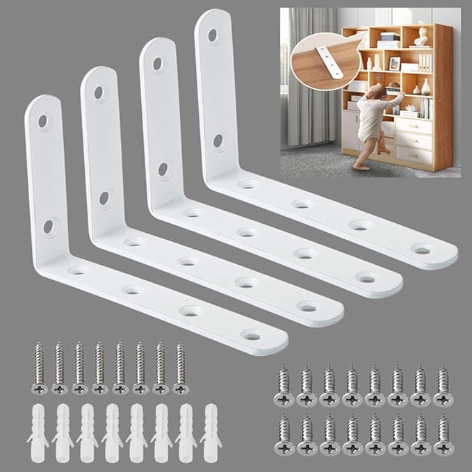 Anti Tip Furniture Anchors for Baby Pet Proofing,Furniture Wall Anchor Furniture Dresser Bookshelf Falling Prevention Device for Children (White)