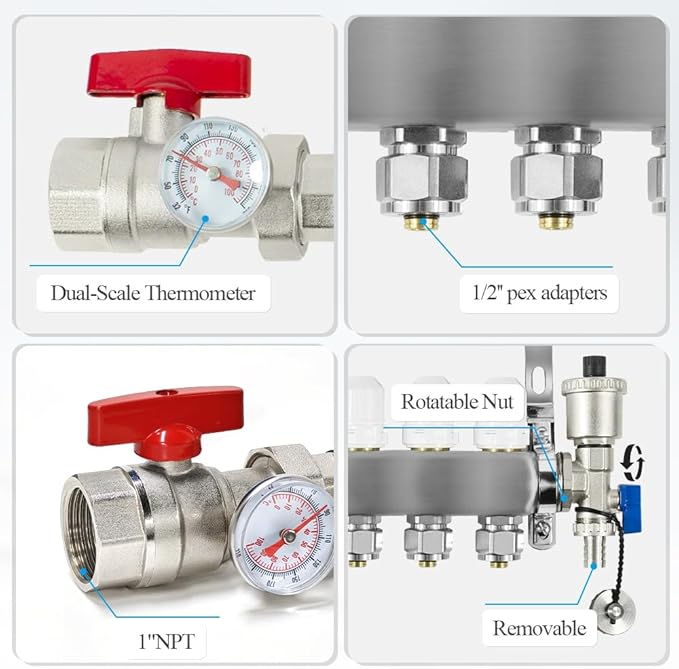 AB 2 Loop PEX/Radiant Manifold, 1/2 Inch Compatible Outlets, Up to 1.4 GPM Flow Valve for Hydronic Radiant Floor Heating(1/2" Connectors Included)