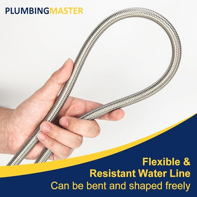 30ft Ice Maker Water Line Stainless Steel Braided – Flexible Refrigerator Water Supply Tube with 1/4" Quick Connect Fitting, Universal Fit
