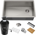 KRAUS Kore Workstation 32-inch Undermount 16 Gauge Stainless Kitchen Sink, Single Bowl Kitchen Sink with 3/4 HP Garbage Disposal, KWU110-32-100-75MB