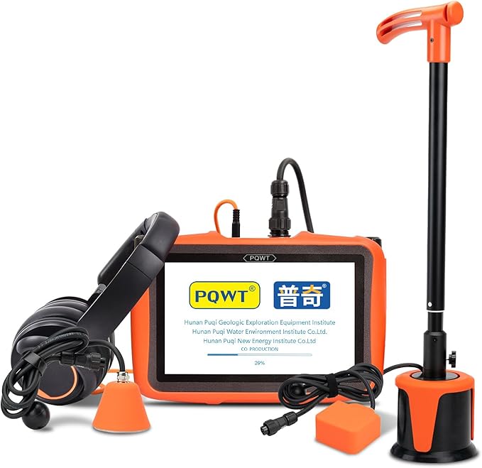 PQWT L5000 Underground Water Leak Detectors Indoor Outdoor Wall Water Pipe Detector Machine Multi Sensor Acoustic Pipeline Leakage Detection Kit Noise Reduction Headphone Smart Touchscreen Carry Case