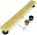 Linear Shower Drain, 18 inch Gold Drain with Removable Grate Cover, Brushed 304 Stainless Steel Shower Floor Drain, Linear Drain with Hair Strainer and Adjustable Feet