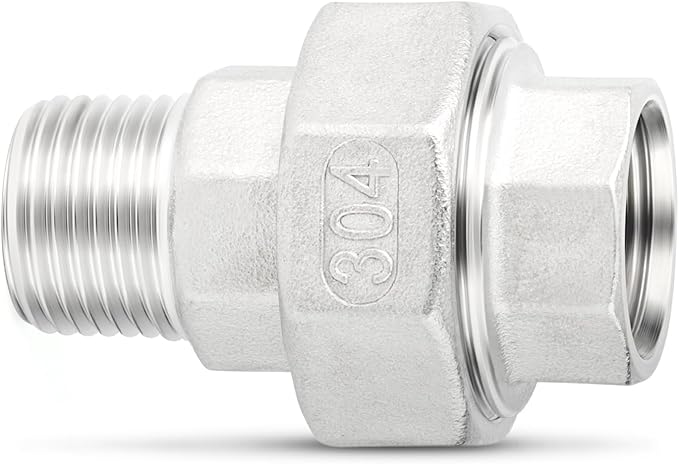 TAISHER 1PCS 304 Stainless Steel Union，3/4" NPT Male x 3/4" NPT Female Cast Pipe Fitting