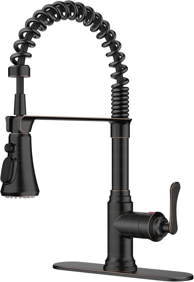 FORIOUS Rustic Kitchen Faucet with Pull Down Sprayer Oil Rubbed Bronze, 3 Modes Stainless Steel High Arc Vintage Spring Sink Faucet 1 or 3 Holes for Pot Filler, Farmhouse Camper Wet Bar