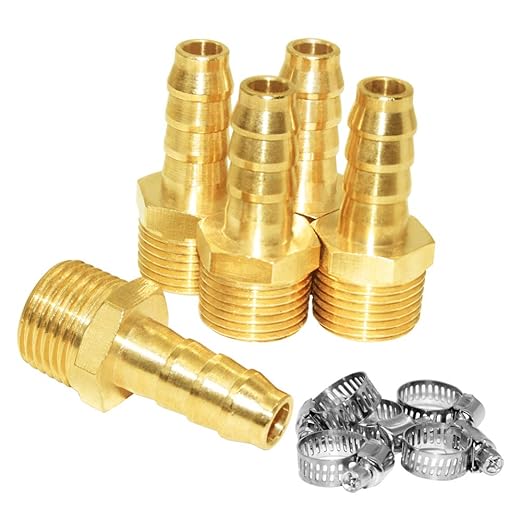 JoyTube 5 Pcs Hose Barb Fittings 1/2" Barb to 1/2" NPT Male Thread Brass Metals Adapter connector with Hose Clamp