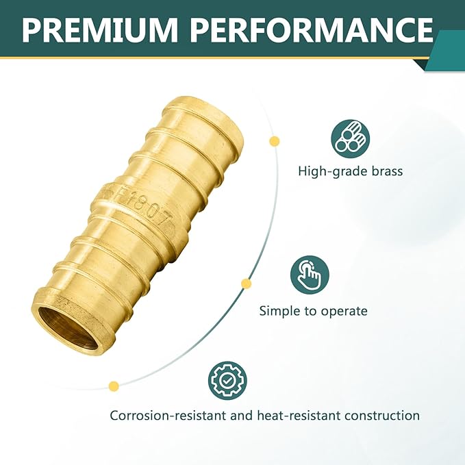 30-Pack PEX Fittings Niikappu 3/4"x3/4" Pex Straight Coupling, Brass Crimp Pipe Fittings for PEX Pipes, ASTM F1807
