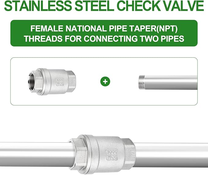 TAISHER 2PCS 304 Stainless Steel 1" NPT Female Vertical Check Valve，Backflow Prevention, One Way Spring Check Valves CF8 WOG 1000
