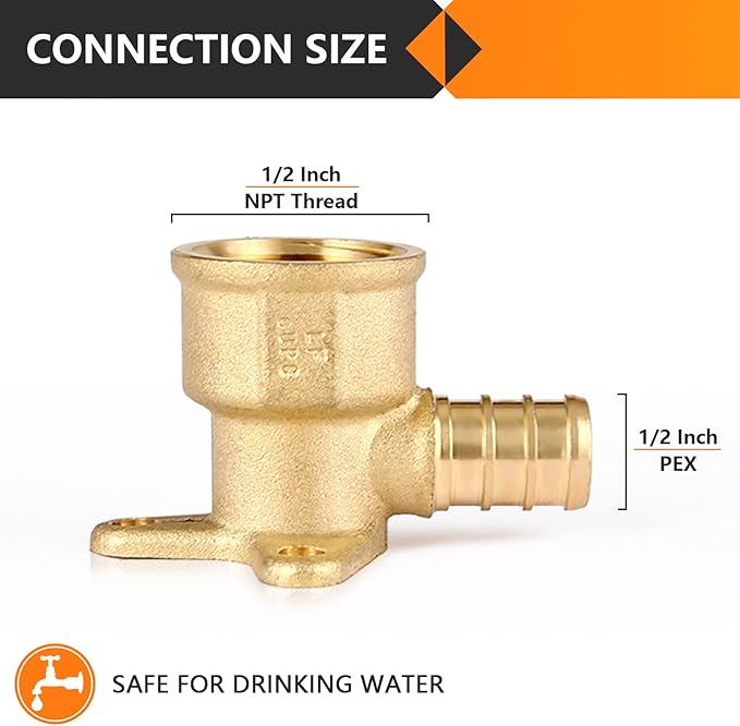 20-Pack HeSun PEX Fittings, 1/2" PEX x 1/2" Female NPT, 1/2 Inch Brass Crimp Drop Ear Elbow Fitting, ASTM F1807(PEX1807159-20)