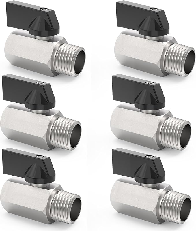 ChillWaves Brass Mini Ball Valve, Shut Off Switch Ball Valve 3/8" NPT Male x 3/8" NPT Female Thread Pipe Fitting(6-PACK)