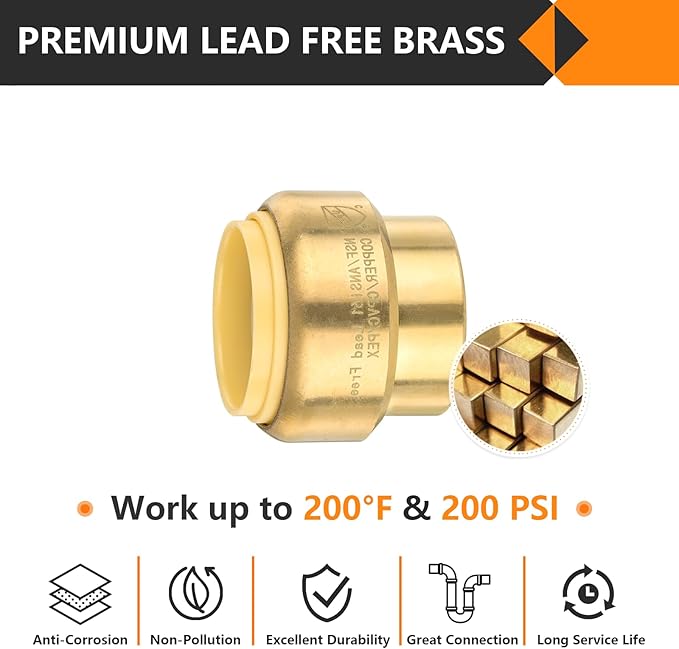 HeSun 50-Pack Pushfit Plug (End Cap), 1/2-Inch Push to Connect Plumbing Fittings with Disconnect Clip, Brass Push-fit Fittings for PEX, Copper, CPVC, PE-RT Pipes