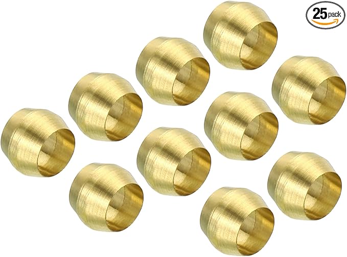 PATIKIL 4mm Tube OD Brass Compression Sleeves Ferrules, 25 Pack Brass Ferrule Fitting Brass Compression Fitting Assortment Kit for Air Water Gas Pipe