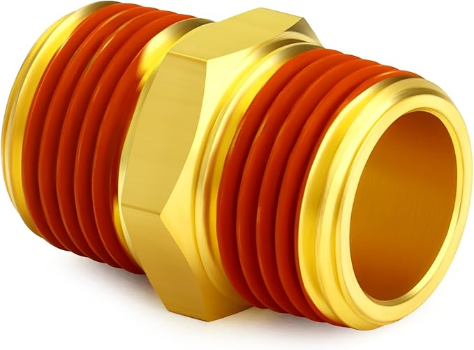 GASHER 1PCS Brass Pipe Fitting, Hex Nipple, 1" Male Pipe x 1" Male Pipe With Sealant
