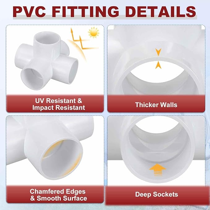 4Pcs 1 1/4" Elbow PVC Fitting, Schedule 40 5-Way Cross Furniture Grade PVC Pipe Fitting, DIY Corner Elbow Connector for Building Furniture, Greenhouse Frame Connection