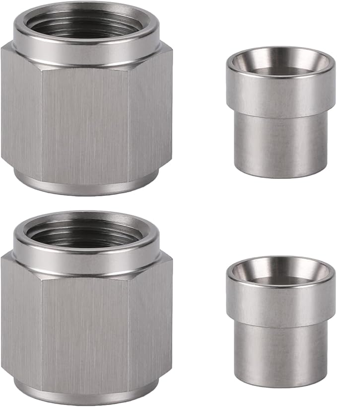 6AN Hardline Stainless Steel Tube Nut and 5/16 Sleeve Fitting for 5/16" OD Tubing, 2 Sets