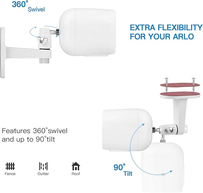 2Pack Security Wall Mount for Arlo Pro/Pro2/Pro3/Pro4/Ultra/Ultra2/Essential Spotlight Camera, Adjustable Indoor/Outdoor Mounting Bracket for Your Surveillance Camera (White)