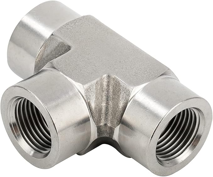 Metalwork 304 Stainless Steel Forged Pipe Fitting Tee Union 1/8" NPT Female x 1/8" FNPT Female x 1/8" NPT Female 2 Pcs