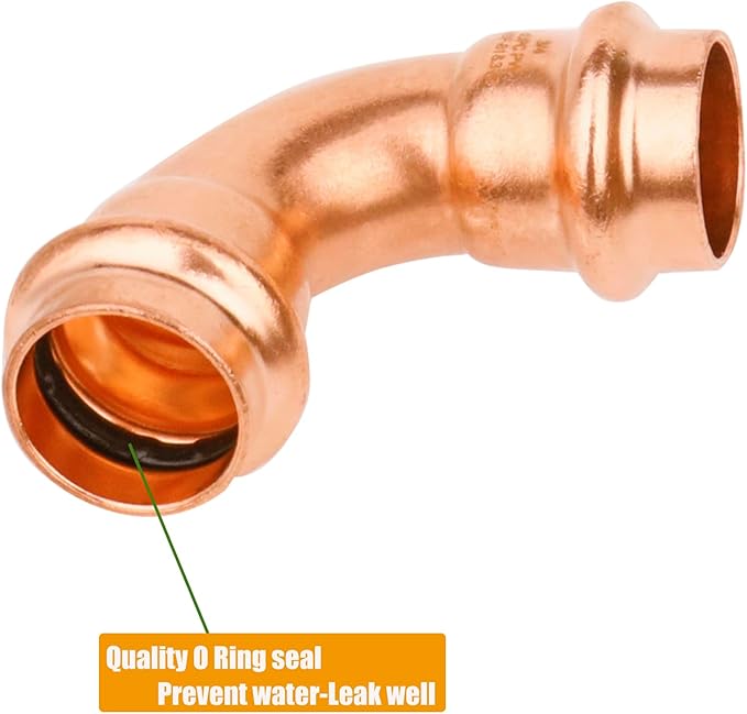 WHK 10 Pack 3/4" Propress x 3/4" Pro press Copper 90 Degree Elbow Crimp Press Fittings Adapter Coupling Propress 0.75“ inch Cooper to Cooper Pipe Connection (Lead-Free)