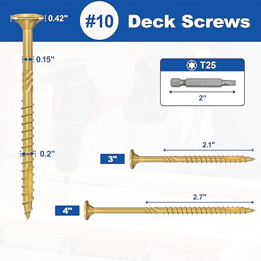 #10 x 3” Deck Screws, 316Pcs Star Drive Wood Screws, Rust Resistant Timber Screws for Timber/Log/Landscaping Wood, T25 Star Bit Included, Yellow