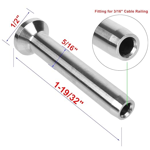 BLIKA 40Pack 3/16" Stainless Steel Stemball Swage Dead Ends for Deck Cable Railing, Invisible Cable Railing Hardware for Wood/Metal Posts, 3/16" Stemball Swage Terminal
