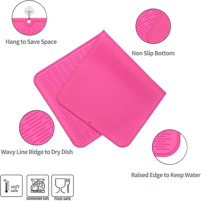 Silicone Dish Drying Mat for Multiple Usage,Easy clean,Eco-friendly,Heat-resistant Silicone Mat for Kitchen Counter or Sink,Refrigerator or Drawer Liner Rose 5XL 36inches x 18inches