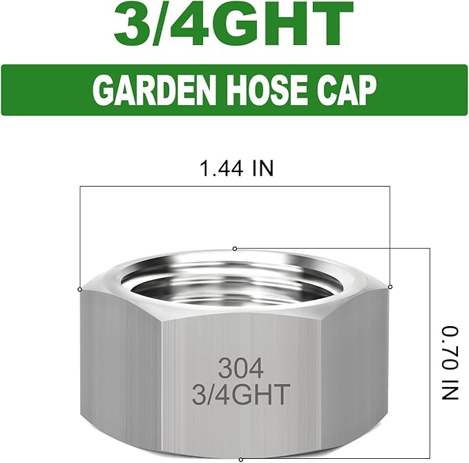 TAISHER 2PCS 304 Stainless Steel Garden Hose Adapter, 3/4" GHT Female Garden Hose End Caps with Washers
