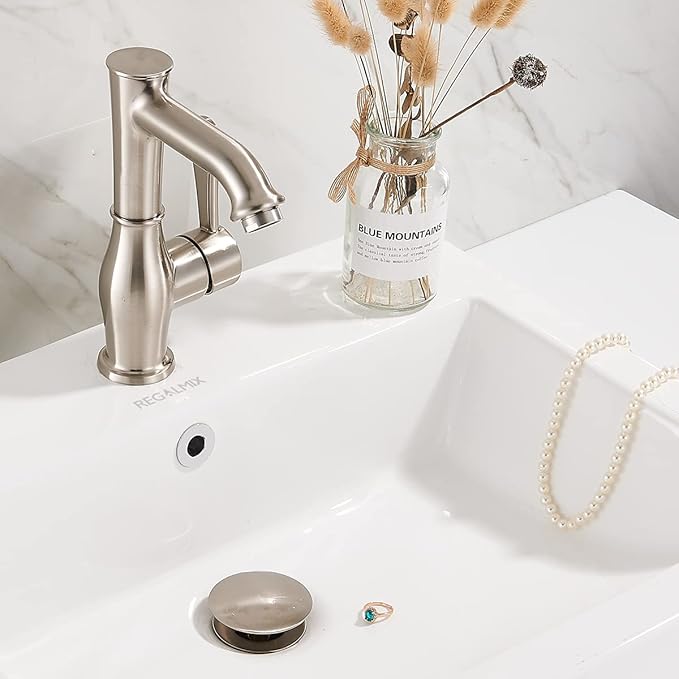 Vessel Sink Drain for Bathroom, Pop-up Drain With Detachable Basket Stopper, Anti-Explosion And Anti-Clogging Drain Strainer, Sink Drain Assembly With Overflow Brushed Nickel, REGALMIX RWF083J