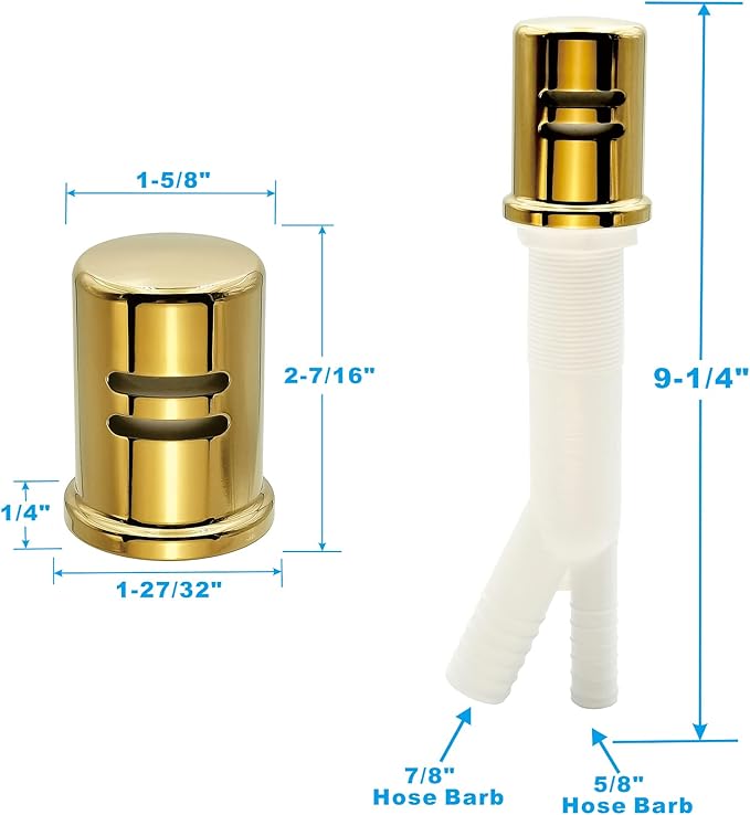 Dishwasher Air Gap Kits with Dishwasher Air Gap Cover and Matching Escutcheon, Replacement air gap dishwasher,Solid Brass Air Gap Cap, Polished Brass Finish