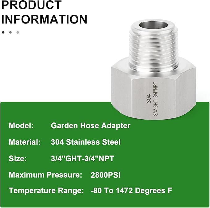 TAISHER 2PCS 304 Stainless Steel Garden Hose Adapter, 3/4" GHT Female x 3/4" NPT Male Garden Hose Connector with Washers