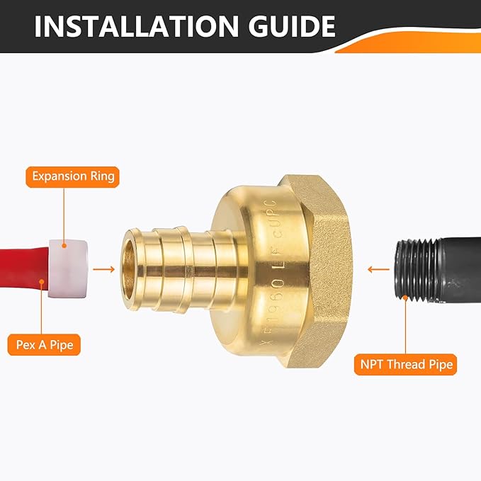 HeSun 20-Pack PEX-A FNPT Adapter Fitting, 3/4" NPT Female x 1/2" PEX-A Expansion Adapter, ASTM F1960