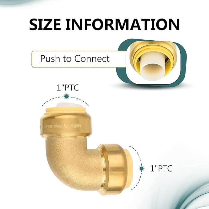 (Pack of 50) Niikappu 1 Inch x 1 Inch Elbow Brass Fitting, Push to Connect Brass Plumbing Fitting, PEX, Copper, CPVC, PE-RT Pipes