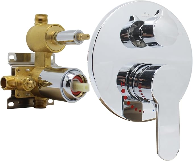 Solid Brass 3 Way Round Pressure Balancing Mixer Shower Valve Replacement Wall Mount Shower Diverter Valve Kit Shower Control Valve Polished Chrome